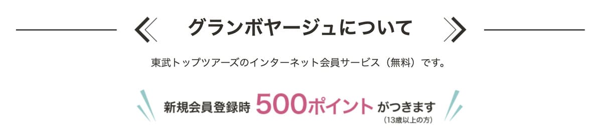 グランボヤージュ新規会員登録で500ポイント