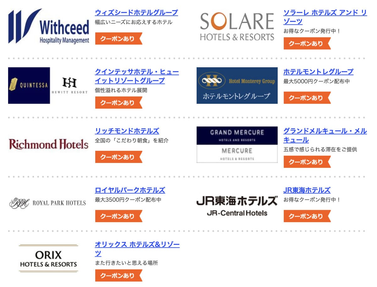 チェーンホテルクーポン